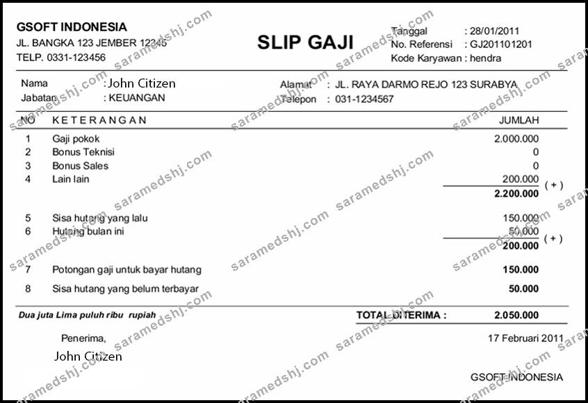 INDONESIA GSOFT payslip template in Word in PDF formats